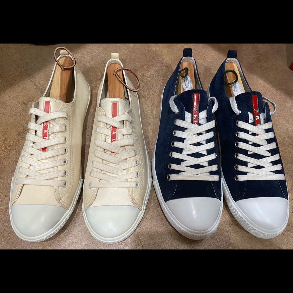 Both pairs of sneakers.